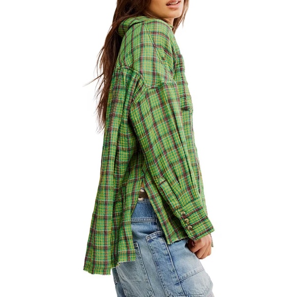 FREE PEOPLE GREEN CARDIFF PLAID TOP - Picture 4 of 9
